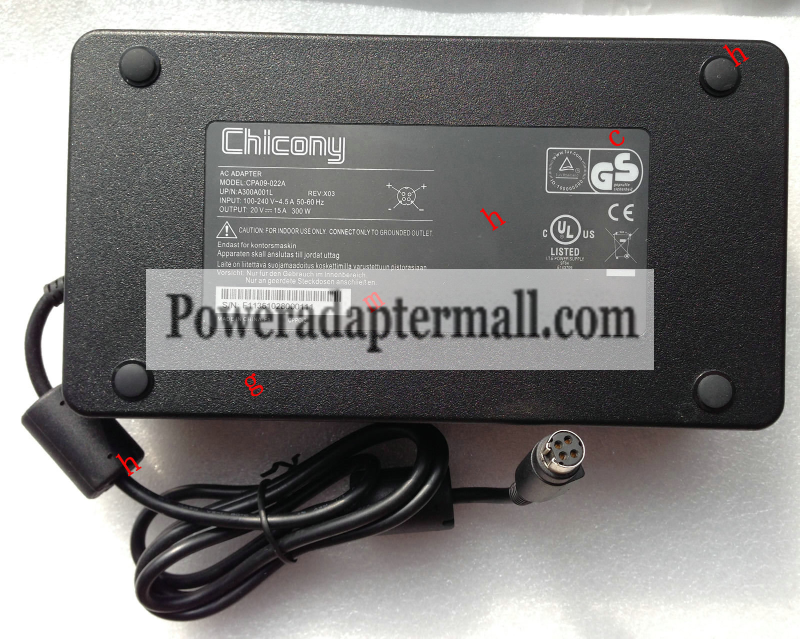 Clevo 20V 15A AC Adapter Terrans Force X7200-PS X7201-A1 4pin Clevo 20V 15A AC Adapter Terrans Force X7200-PS X7201-A1 4pin